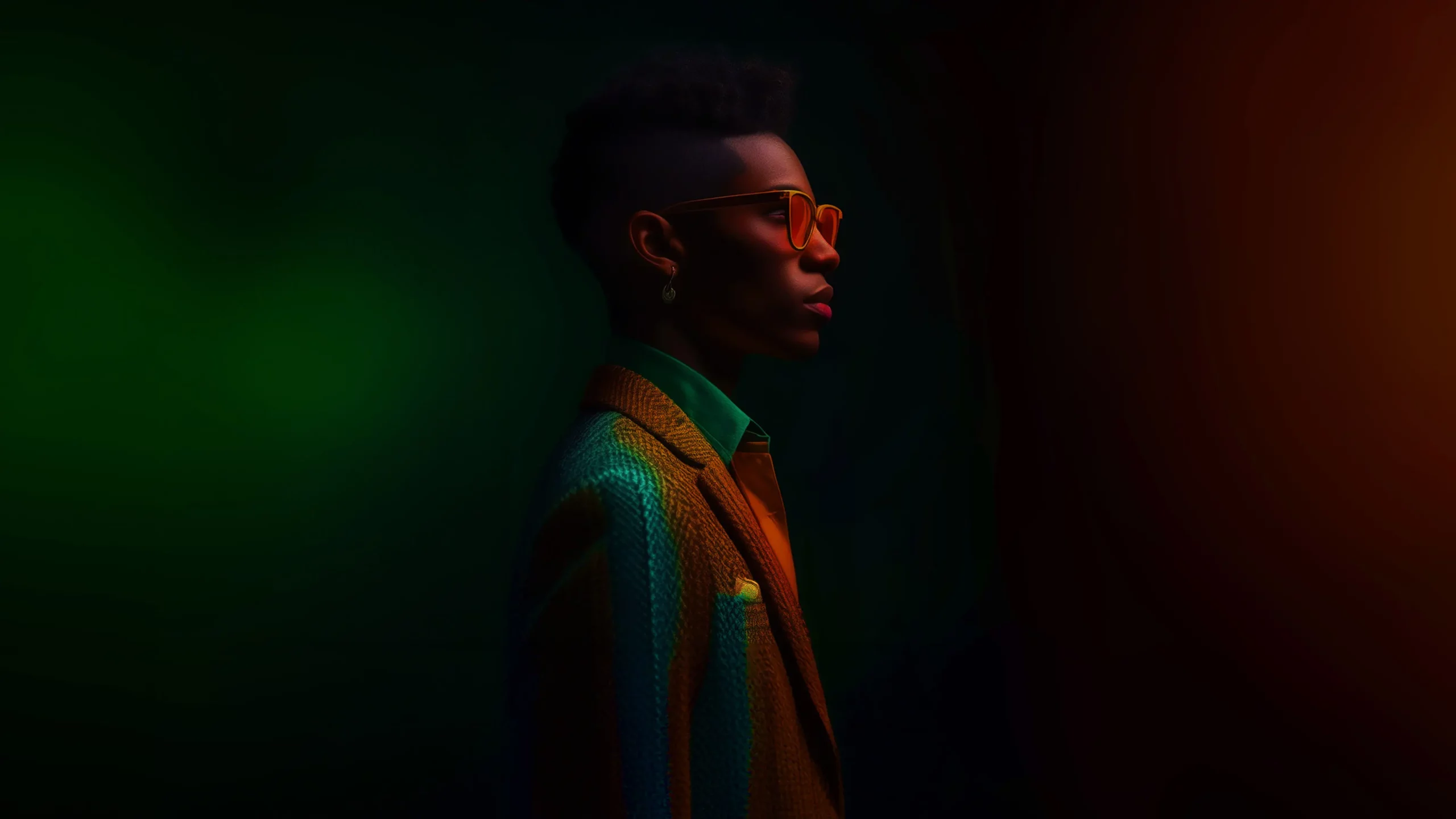 An Executive Assistant in profile in a dark room